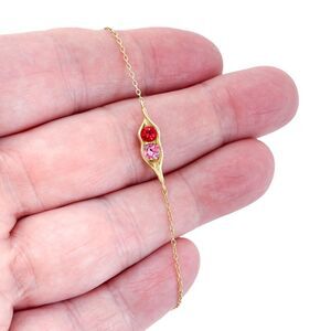 Sterling Silver Gold-Tone Pea Pod Pink Red Cubic Zirconia Bracelet 7.25"-8.25"